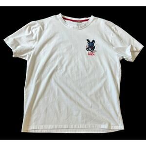 Lucky Brand White 2XL Embroidered Lucky Charm Blue Voodoo Bunny Holding Rose